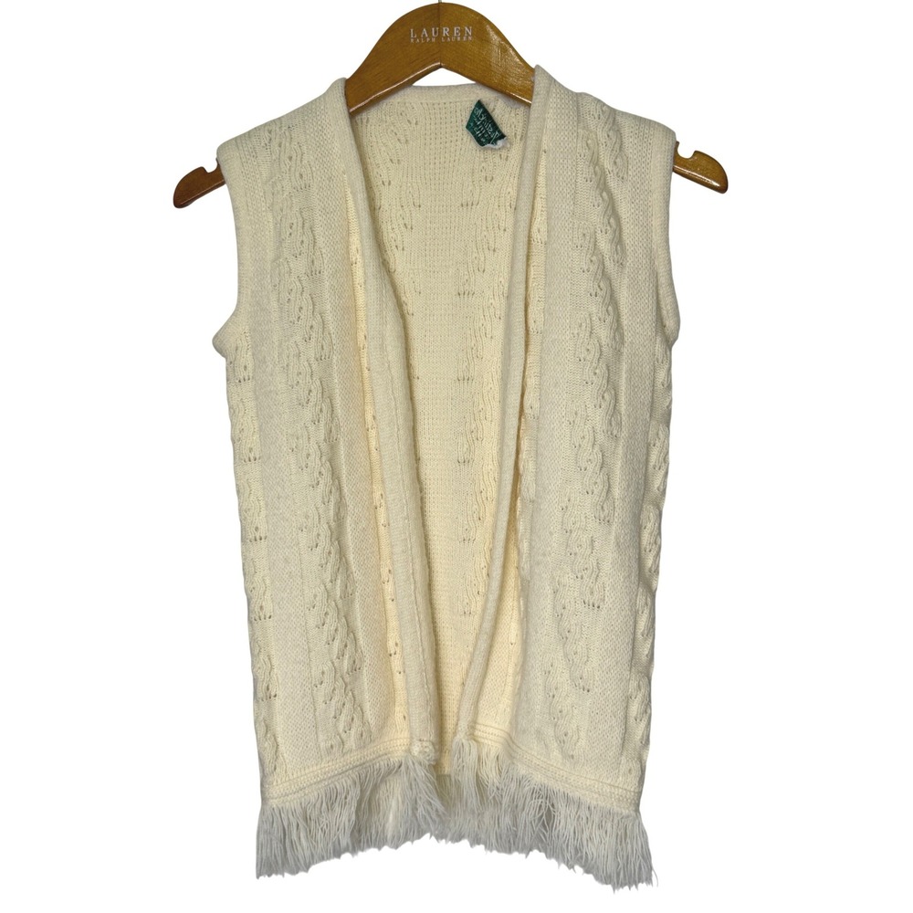 Vintage Justin Charles Orlon Acrylic Fringed Knit Vest S/M Cream